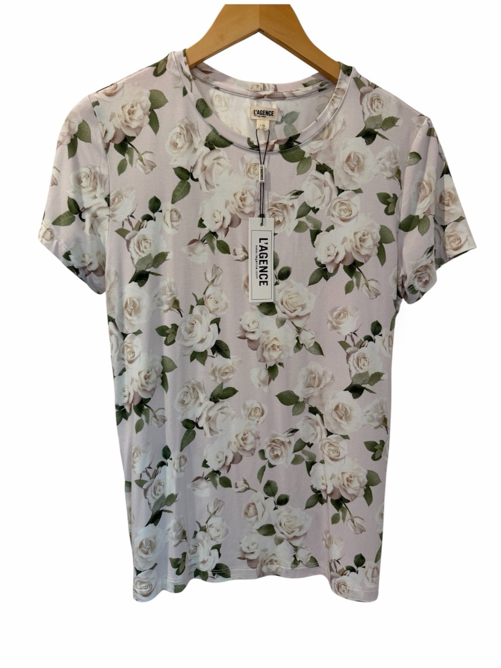 L'AGENCE White Rose-Print Short-Sleeve Tee